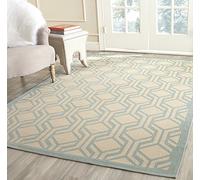 Safavieh Alfombra Contemporáneas para Sala de Estar, Comedor, Dormitorio - Courtyard Collection, Pelo Corto, Beige y Aqua, 160 X 231 cm