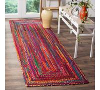 SAFAVIEH Alfombra ContemporáneasSala de Estar, Comedor, Dormitorio - Reversible - Braided Collection, Pelo Corto, Rojo y Multicolor, 69 X 244 cm