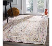 Safavieh Alfombra ContemporáneasSala de Estar, Comedor, Dormitorio - Reversible - Braided Collection, Pelo Corto, Marfil y Multicolor, 91 X 152 cm