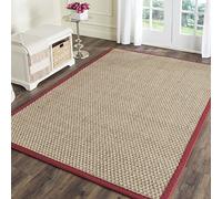 Safavieh Alfombra de área de la colección de fibra natural, 5 x 8 pies, natural y rojo, diseño de hierba marina de tejido de canasta, fácil cuidado, ideal para zonas de alto tráfico en la sala de estar, dormitorio (NF114D)