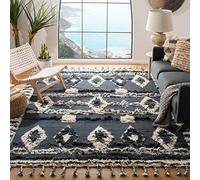 Safavieh Alfombra de Interior Rectangular Anudada a Mano de inspiración marroquí, colección Kenya, KNY601, en Color carbón/Marfil, 152 x 244 cm, para salón, Dormitorio o Cualquier Espacio Interior