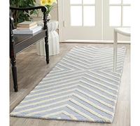 Safavieh Alfombra de Pasillo Diamante, Acolchada a Mano, colección Cambrige, Azul/Blanco Marfil, 76 x 183 cm, 100% Lana Polar