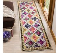 Safavieh Alfombra de Pasillo Tejida Boho Chic para Interiores, colección Mónaco, MNC244, en Marfil/Multicolor, 66 x 244 cm, para salón, Dormitorio o Cualquier Espacio Interior
