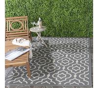 Safavieh Alfombra Geométrica - Impermeable - Interior y Exterior - Courtyard Collection, Pelo Corto, Antracita y Beige, 79 X 152 cm