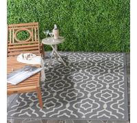 Safavieh Alfombra Geométrica - Impermeable - Interior y Exterior - Courtyard Collection, Pelo Corto, Antracita y Beige, 122 X 170 cm