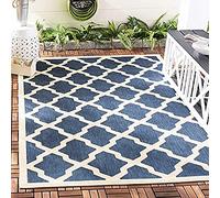 Safavieh Alfombra Geométrica - Impermeable - Sala de Estar, Comedor, Dormitorio - Courtyard Collection, Pelo Corto, Azul Marino y Beige, 160 X 160 cm