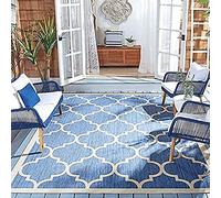 Safavieh Alfombra Geométrica - Impermeable - Sala de Estar, Comedor, Dormitorio - Courtyard Collection, Pelo Corto, Azul y Beige, 201 X 290 cm