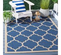 Safavieh Alfombra Geométrica - Impermeable - Sala de Estar, Comedor, Dormitorio - Courtyard Collection, Pelo Corto, Azul y Beige, 122 X 170 cm