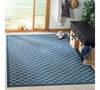 Safavieh Alfombra Geométrica - Impermeable - Sala de Estar, Comedor, Dormitorio - Courtyard Collection, Pelo Corto, Azul Marino y Beige, 122 X 170 cm