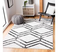 Safavieh Alfombra Geométrica para Sala de Estar, Comedor, Dormitorio - Adirondack Collection, Pelo Corto, Marfil y Carbón, 122 X 183 cm
