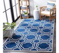Safavieh Alfombra Geométrica para Sala de Estar, Comedor, Dormitorio - Amherst Collection, Pelo Corto, Azul Marino y Marfil, 152 X 244 cm