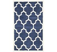 Safavieh Alfombra Geométrica para Sala de Estar, Comedor, Dormitorio - Amherst Collection, Pelo Corto, Azul Marino y Beige, 91 X 152 cm