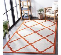 Safavieh Alfombra Geométrica para Sala de Estar, Comedor, Dormitorio - Amherst Collection, Pelo Corto, Beige y Naranja, 122 X 183 cm