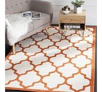 Safavieh Alfombra Geométrica para Sala de Estar, Comedor, Dormitorio - Amherst Collection, Pelo Corto, Beige y Naranja, 152 X 244 cm