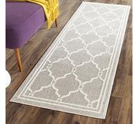 Safavieh Alfombra Geométrica para Sala de Estar, Comedor, Dormitorio - Amherst Collection, Pelo Corto, Gris Claro y Marfil, 69 X 213 cm