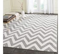 Safavieh Alfombra Geométrica para Sala de Estar, Comedor, Dormitorio - Amherst Collection, Pelo Corto, Gris Oscuro y Beige, 91 X 152 cm