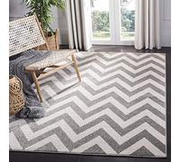 Safavieh Alfombra Geométrica para Sala de Estar, Comedor, Dormitorio - Amherst Collection, Pelo Corto, Gris Oscuro y Beige, 152 X 244 cm