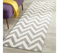 Safavieh Alfombra Geométrica para Sala de Estar, Comedor, Dormitorio - Amherst Collection, Pelo Corto, Gris Oscuro y Beige, 69 X 213 cm