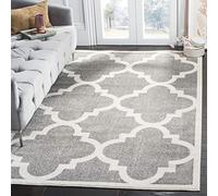 Safavieh Alfombra Geométrica para Sala de Estar, Comedor, Dormitorio - Amherst Collection, Pelo Corto, Gris Oscuro y Beige, 122 X 183 cm