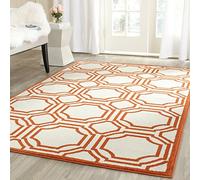 Safavieh Alfombra Geométrica para Sala de Estar, Comedor, Dormitorio - Amherst Collection, Pelo Corto, Marfil y Naranja, 91 X 152 cm
