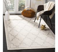 Safavieh Alfombra Geométrica para Sala de Estar, Comedor, Dormitorio - Amherst Collection, Pelo Corto, Marfil y Gris Claro, 152 X 244 cm