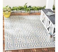 SAFAVIEH Alfombra Geométrica para Sala de Estar, Comedor, Dormitorio - Beachhouse Collection, Pelo Corto, Crema y Azul, 79 X 152 cm