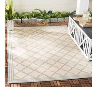 Safavieh Alfombra Geométrica para Sala de Estar, Comedor, Dormitorio - Beachhouse Collection, Pelo Corto, Crema y Aqua, 91 X 152 cm