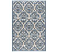 SAFAVIEH Alfombra Geométrica para Sala de Estar, Comedor, Dormitorio - Beachhouse Collection, Pelo Corto, Crema y Azul, 79 X 152 cm
