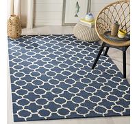 Safavieh Alfombra Geométrica para Sala de Estar, Comedor, Dormitorio - Cambridge Collection, Pelo Corto, Azul Marino y Marfil, 152 X 244 cm