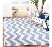 Safavieh Alfombra Geométrica para Sala de Estar, Comedor, Dormitorio - Courtyard Collection, Pelo Corto, Azul y Beige, 79 X 152 cm