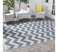 Safavieh Alfombra Geométrica para Sala de Estar, Comedor, Dormitorio - Courtyard Collection, Pelo Corto, Azul y Beige, 122 X 170 cm