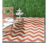 Safavieh Alfombra Geométrica para Sala de Estar, Comedor, Dormitorio - Courtyard Collection, Pelo Corto, Terracota y Beige, 122 X 170 cm