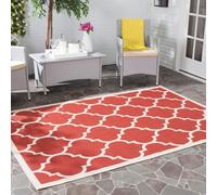Safavieh - Alfombra geométrica para Sala de Estar, Comedor, Dormitorio, Impermeable, Courtyard Collection, Alfombra de Pelo Corto, Rojo y Hueso, 122 x 170 cm