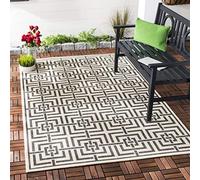 SAFAVIEH Alfombra geométrica para salón, Comedor, Dormitorio, colección Beachhouse de Pelo Corto, Color Plateado y Marfil, 155 x 229 cm