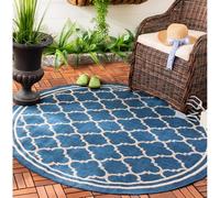 Safavieh Alfombra Geométrica Sala de Estar, Comedor, Dormitorio - Courtyard Collection, Pelo Corto, Azul Marino y Beige, 160 X 160 cm