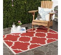 Safavieh Alfombra Geométrica Sala de Estar, Comedor, Dormitorio - Courtyard Collection, Pelo Corto, Rojo, 122 X 170 cm