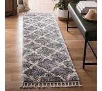 Safavieh Alfombra marroquí Shaggy para salón, Comedor, Dormitorio, colección Bereber Flecos, Pelo Corto, Gris y Crema, 61 x 244 cm