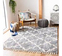 Safavieh Alfombra marroquí Shaggy para salón, Comedor, Dormitorio, colección bereber Flecos, Pelo Corto, Gris y Crema, 160 x 229 cm