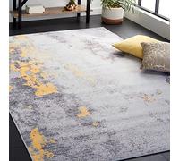 Safavieh Alfombra Moderna Abstracta Lavable a máquina y Antideslizante, Ideal para Zonas de Alto tráfico, colección Tacoma, Pelo Corto, Gris y Dorado, 160 x 230 cm