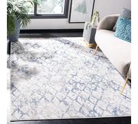 Safavieh Alfombra Moderna con diseño de Enrejado Envejecido, para salón, Comedor, Dormitorio, colección Amelia, Pelo Corto, en Gris Claro y Azul, 160 x 229 cm