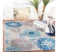 Safavieh Alfombra Moderna para Interior y Exterior, Lavable a máquina y Antideslizante, colección Cabana, Pelo Corto, en Gris y Azul, 90 x 90 cm