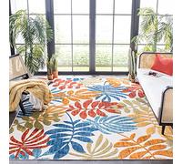 Safavieh Alfombra Moderna para Interior y Exterior, Lavable a máquina y Antideslizante, colección Cabana, Pelo Corto, Color Crema y Rojo, 160 x 230 cm