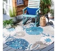 Safavieh Alfombra Moderna para Interior y Exterior, Lavable a máquina y Antideslizante, colección Cabana, Pelo Corto, en Gris y Azul, 90 x 90 cm