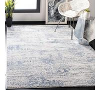 Safavieh - Alfombra Moderna para Sala de Estar, Comedor, Dormitorio - Amelia Collection, Alfombra de Pelo Corto, Marfil y Azul, 91 x 91 cm