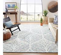 Safavieh Alfombra Moderna para salón, Comedor, Dormitorio, colección Capri, Pelo Corto, Beige y Azul, 122 x 183 cm