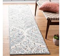Safavieh Alfombra Moderna para salón, Comedor, Dormitorio, colección Capri, Pelo Corto, Color Beige y Azul, 62 x 240 cm
