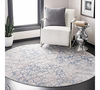 SAFAVIEH Alfombra Moderna Trellis Distressed para salón, Comedor, Dormitorio, colección Amelia, de Pelo Corto, Gris Claro y Azul, 91 x 91 cm