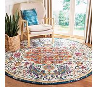 Safavieh Alfombra Moderna y Elegante para salón, Comedor, Dormitorio, colección Madison de Pelo Corto, Color Marfil y Naranja, 122 x 122 cm