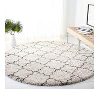 Safavieh Alfombra Pelo Largo Coco, Color Marfil y Gris. 91 x 152 x 5 cm, Polipropileno, Ivory and Grey Area, 5' in Diameter