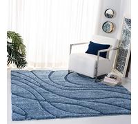 SAFAVIEH Alfombra Peluda para salón, Comedor, Dormitorio, colección Florida, Pelo Alto, Azul, 122 x 122 cm